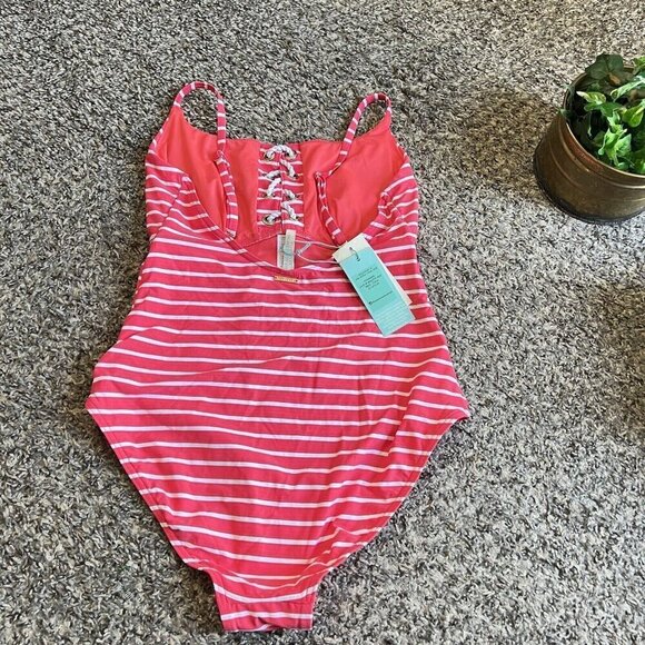 SEA LEVEL SWIM Chamarel Lace-Up Bralette One-Piece Swimsuit Coral Red US 6 New - Picture 5 of 8